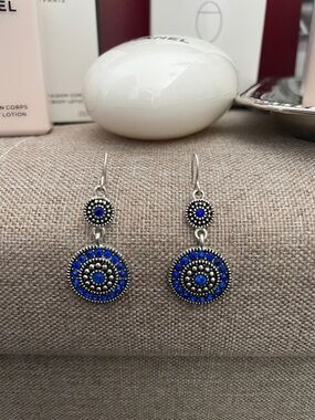 ✨Silver-Tone Blue Stone Drop Earrings✨Preloved